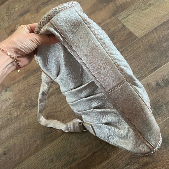 Cole Haan Metallic Beige Leather Pleated Hobo Purse Tassel - Picture 8 of 16
